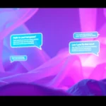 A futuristic AI chat interface in a sensual virtual environment.