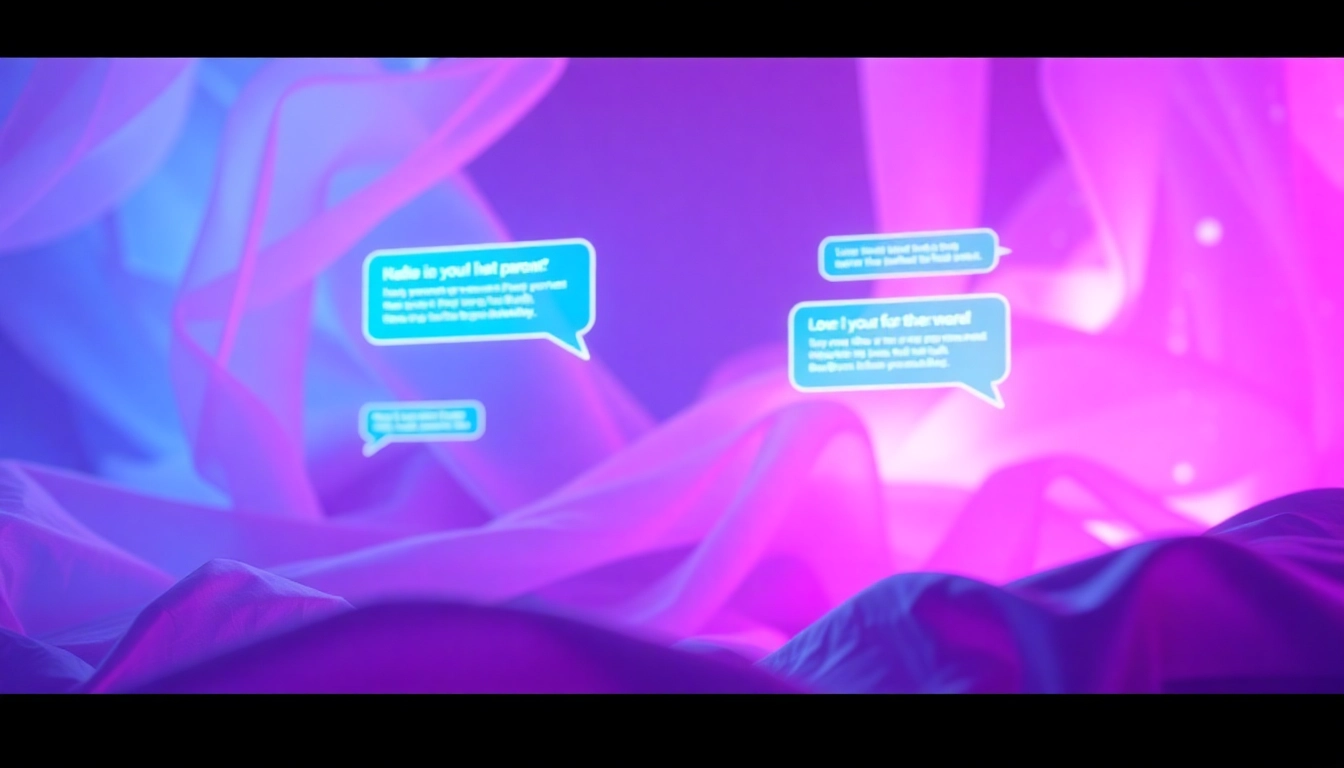A futuristic AI chat interface in a sensual virtual environment.