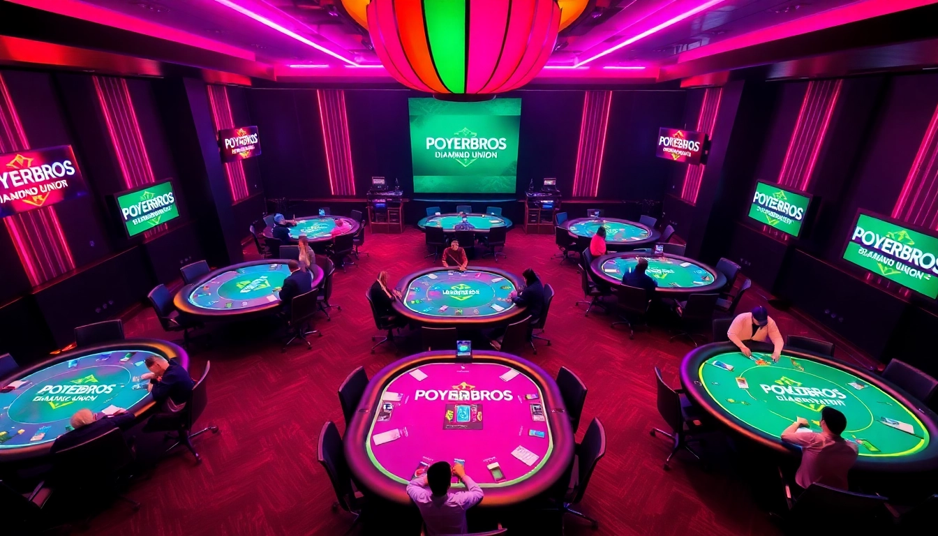 Pokerbros Diamond Union online poker club with active players and vibrant tables.