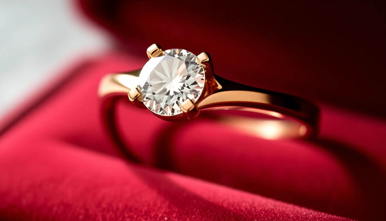 Luxurious red gold engagement ring with a sparkling diamond, showcasing craftsmanship and rich color, perfect for special moments.