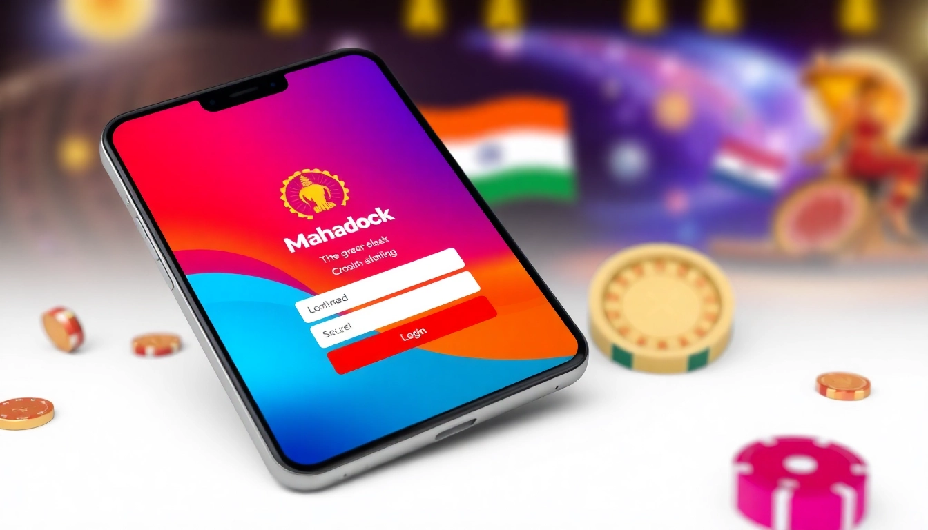 Secure Mahadev book login interface on mobile device with Indian sports and casino icons,
