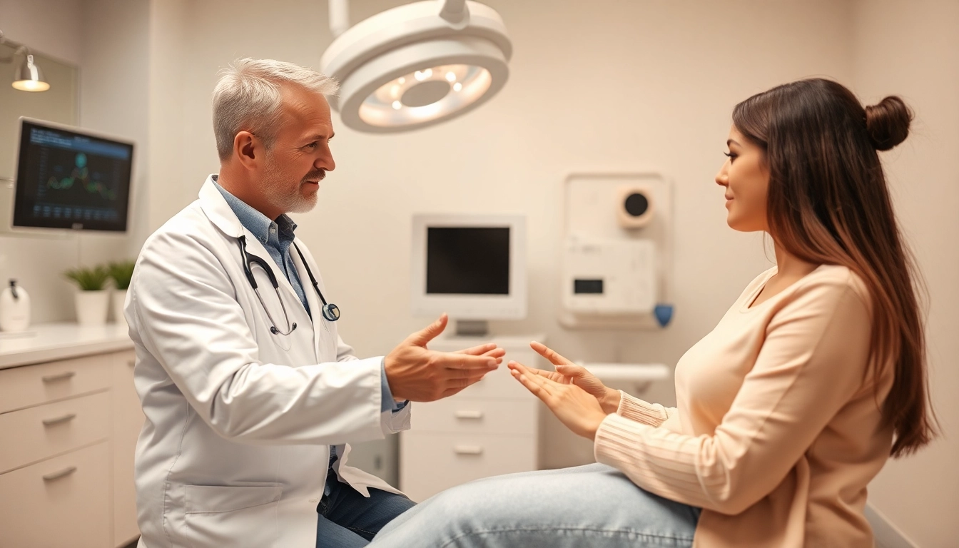 Fertility specialist discusses fecondazione eterologa with patient in a welcoming clinic setting